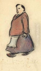 Frau In Blau-rotem Kleid Mit Schurze