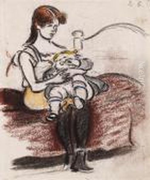 Junges Madchen Mit Baby Auf Dem Schos. - view 1