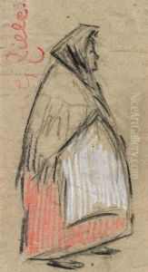 Frau Im Fransentuch Mit Weisser Schurze. by Heinrich Zille