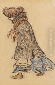 Dienstmadchen Mit Fuchs (schal) by Heinrich Zille