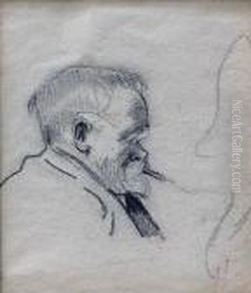 Zille, Heinrich: Porait Of A 
Man. Charcoal Onpaper. Estate Stamp. - Minimally Brownish. Reverse At 
The Cornermounted, Showing Through. Pinholes - view 1