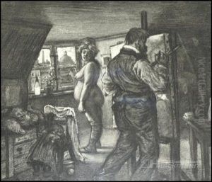 Selbstportrat Des Malers Mit Frauenakt by Heinrich Zille