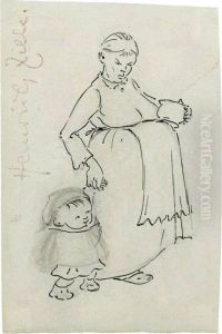 Schwangere Mit Kleinem Jungen An by Heinrich Zille