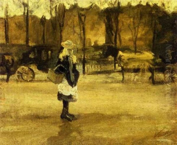 Girl In The Street Two Coaches In The Background A - view 1