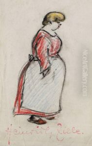 Frau In Rotem Kleid Und Blauer Schurze Frau In Rotem Kleid Und Blauer Schurze