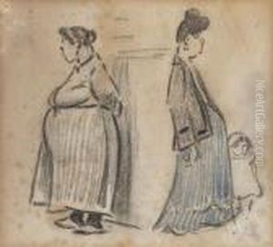 Zwei Frauen Mit Kind. by Heinrich Zille