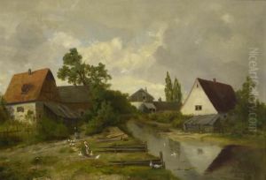Dorfliches Idyll. by August Albert Zimmermann