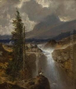 Zwei Wanderer Am
 Wasserfall.