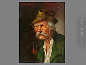 Portrait Eines Bauern Mit Pfeife by August Albert Zimmermann