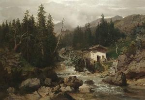 A Watermill In An Alpine River Landscape