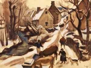 Route Dans Le Hameau En Hiver