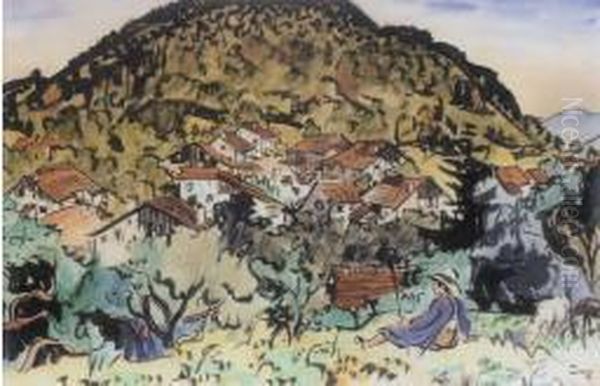 La Gardeuse De Troupeau Devant Le Village - view 1