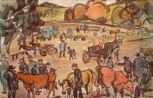 Le Marche Aux Animaux, Aquarelle Et Lavis, Sbd, 30x46