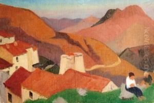Mere Et Enfant Sur Les Hauteurs D'un Village, Auvergne