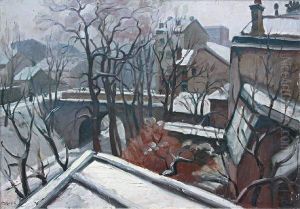 Vue De L'atelier : La Petite Ceinture Sousla Neige by Jules Emile Zingg