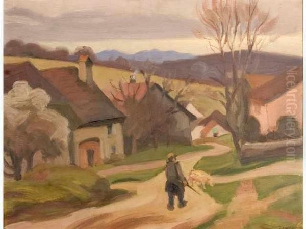 Paysage Anime D Un Homme Promenant Uncochon - view 1