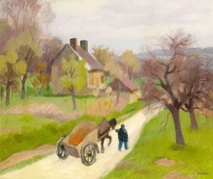 La Charette Sur La Route, Vexin 1937 by Jules Emile Zingg