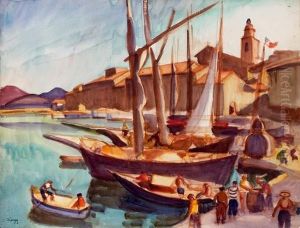 Bateaux A Quai Dans Le Port De Saint-tropez by Jules Emile Zingg