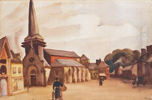 Place Animee Devant L""eglise by Jules Emile Zingg