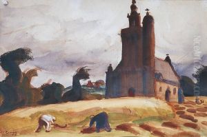Les Moissons Pres De La Chapelle by Jules Emile Zingg