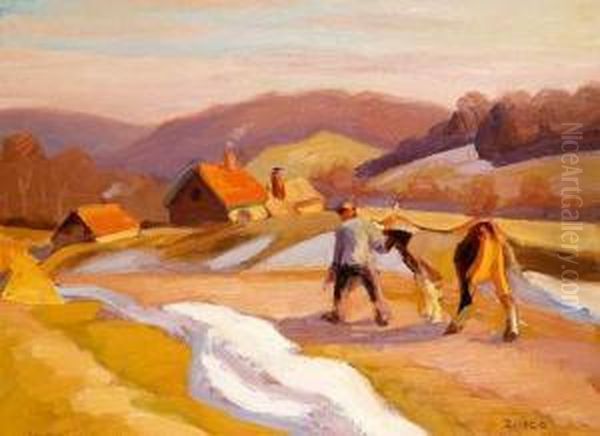 Enfants Devant La Ferme Murol, Circa 1930 - view 1