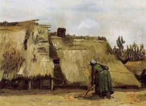 Cottage with Woman Digging