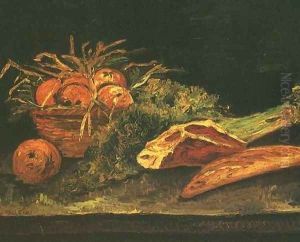 Still Life With Apples Meat And A Roll