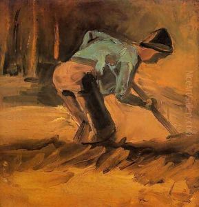 Man Stooping With Stick Or Spade