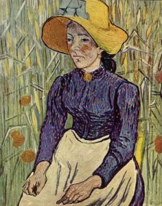 The Young Peasant Woman With Straw Hat Sitting In