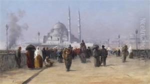Hustle And Bustle On The Galata Bridge In Constantinople