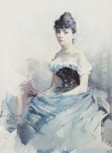 Giovane Signora Con Ventaglio by Fausto Zonaro