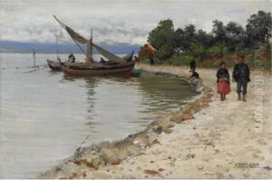 On The Shore Of The Bosphorus by Fausto Zonaro