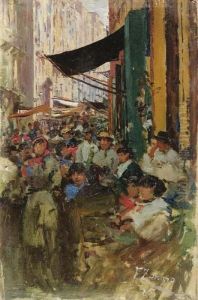 Tra Le Bancarelle - 1885 by Fausto Zonaro