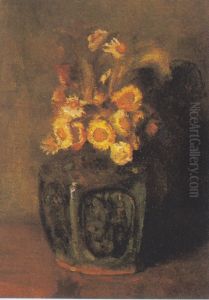 Ginger Jar Filled With Chrysanthemums