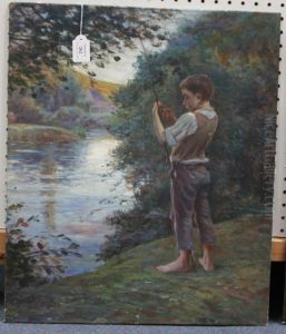 Boy Fishing On The Bank Of A River by Anders Zorn