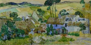 Thatched Houses against a Hill