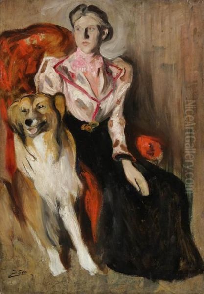 A Seated Woman And Her Dog - view 1