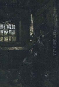 Peasant Woman Darning Stockings by Vincent Van Gogh