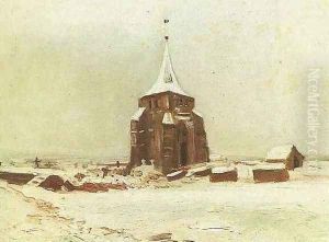 The Old Cemetery Tower At Nuenen In The Snow