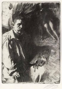 Sjalvportratt Med Modell Ii by Anders Zorn