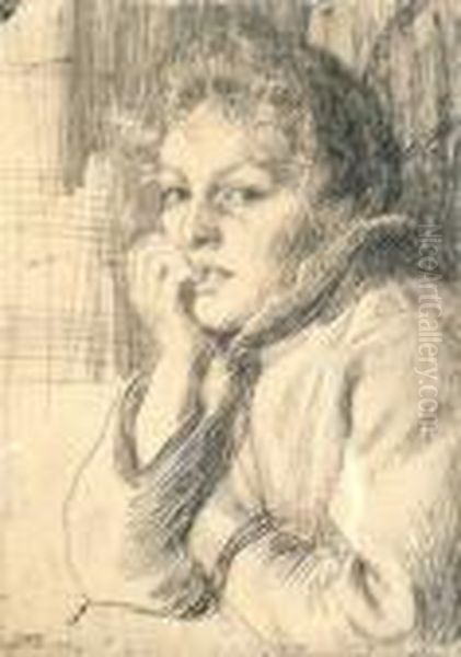 Portrait Of A Young Woman, Head
And Shoulders Turned To The Left, Etching, Signed And Dated 1906 Within
The Plate, And In Pencil, 15x12cm - view 1