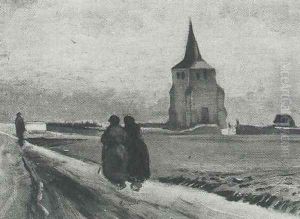 The Old Tower Of Nuenen With People Walking by Vincent Van Gogh