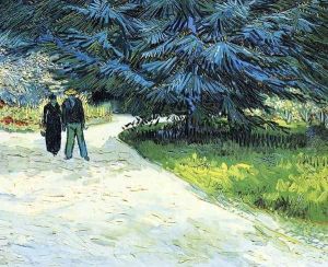 Public Garden With Couple And Blue Fir Tree: The Poets Garden III by Vincent Van Gogh
