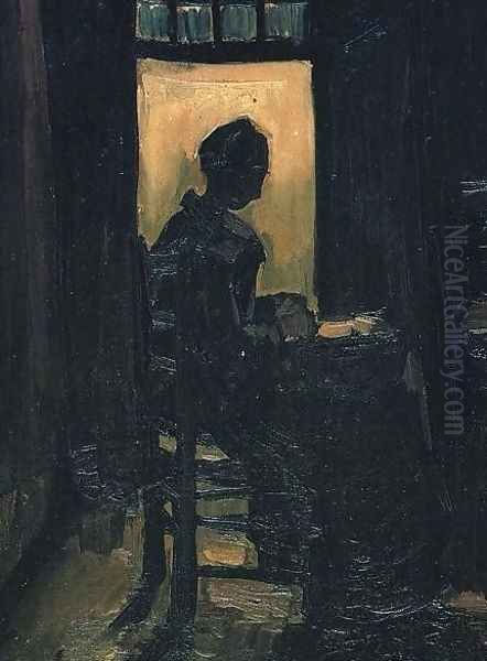 Peasant Woman Seated Before An Open Door Peeling Potatoes - view 1