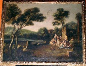 Italianlandscape With A Group Of Girls And Fitting Man At Awell