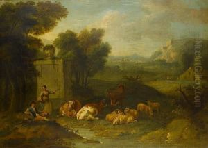 A Shepherd And A Shepherdess
Grazing Their Cattle In An Italianate Landscape, A Village On The
Horizon by Francesco Zuccarelli