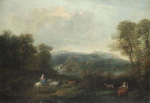 Landscape With Figures And Animals; Youngwoman by Francesco Zuccarelli