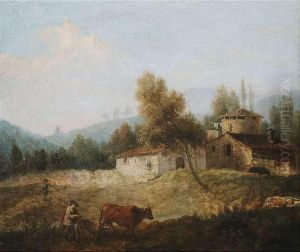 Extensive River Landscape With A Small Village And A Round Tower On A Hill. by Francesco Zuccarelli