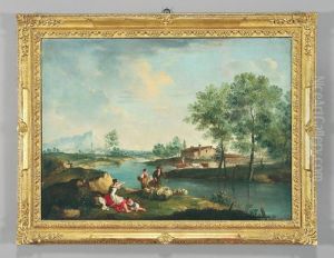 Paesaggio Fluviale Con Armenti E Lavandaia