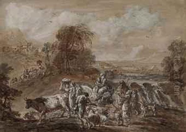 An Italianate Landscape With A Waterfall And Travellers Andl Ivestock - view 1